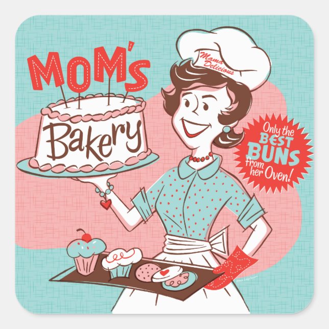 Mom's Bakery Retro Sticker — Square (Front)