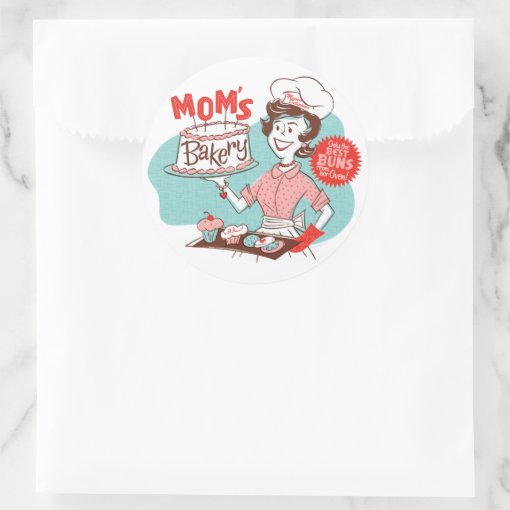 Mom's Bakery Retro Stickers — Round | Zazzle