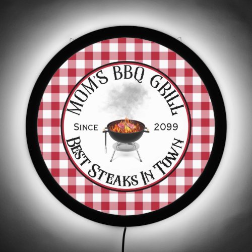 Moms BBQ Grill Best Steaks In Town  LED Sign