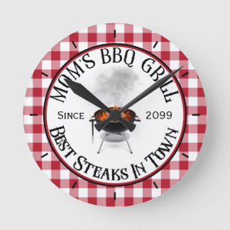 Mom's BBQ Grill Best Steaks In Town Round Clock