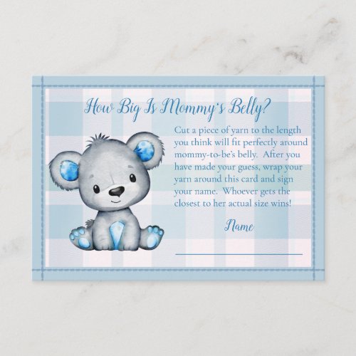 Moms Belly Size Cute Bear Boy Baby Shower Game Enclosure Card