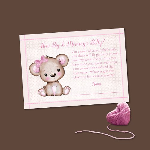 Moms Belly Size Cute Girl Bear Baby Shower Game Enclosure Card