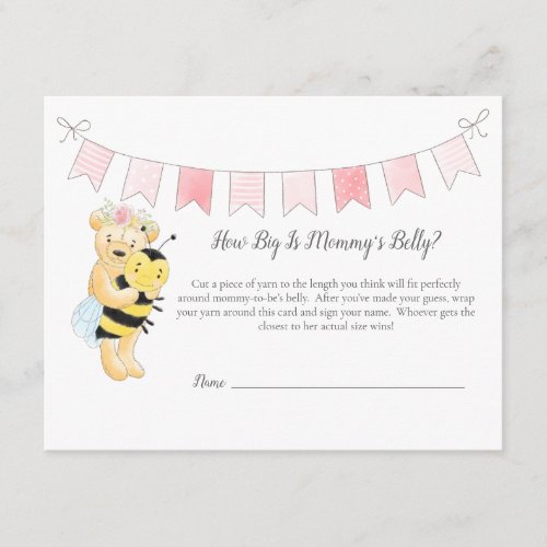 Moms Belly Size Game Girl Teddy Bear and Bee Enclosure Card