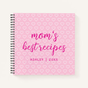 Mom's Best Recipes Cute Pink Heart Pattern Trendy Notebook