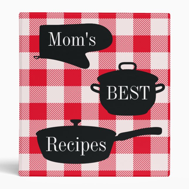 Mom's Best Recipes Red White Gingham Check 3 Ring Binder (Front)