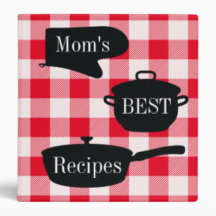 Mom's Best Recipes Red White Gingham Check 3 Ring Binder
