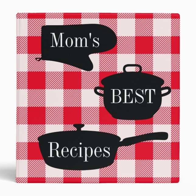 Mom's Best Recipes Red White Gingham Check 3 Ring Binder (Front)