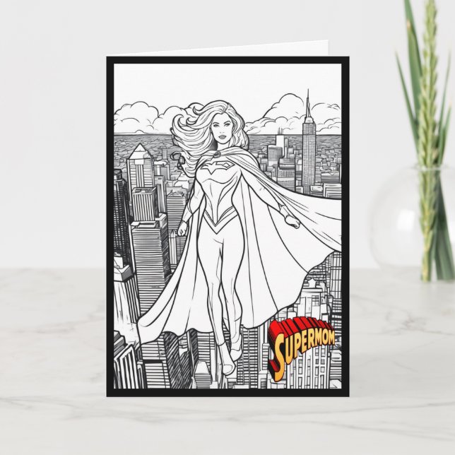 Mom's Birthday Coloring Card From Kids Superhero (Front)