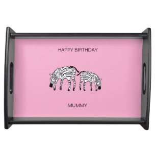 Mom's Birthday, Happy and Cute Kenya Zebras Serving Tray