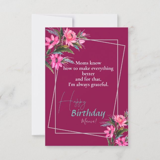Mom's birthday Pink Flower Card (Front)
