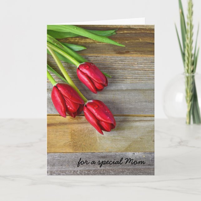 Mom's birthday wishes with red tulips card (Front)