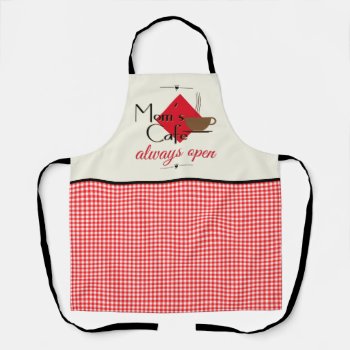 Mom's Cafe Red And White Gingham Check Pattern Apron by DP_Holidays at Zazzle