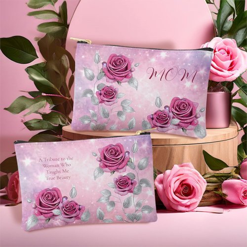 Moms Cerise Pink Shimmer Rose Makeup Cosmetic Accessory Pouch
