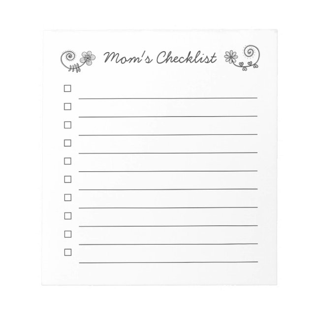 Mom's Checklist, Check Box List, Tear Away Notepad (Front)