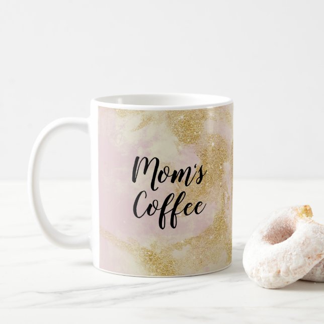 Mom's Coffee pink and gold glitter mug (With Donut)