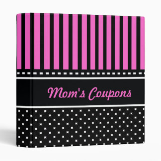 Mom's Coupons Hot Pink and Black Retro 3 Ring Binder