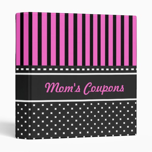 Moms Coupons Hot Pink and Black Retro 3 Ring Binder