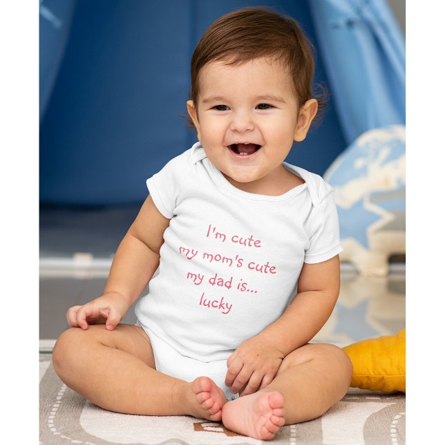Moms Cute Dad Lucky Funny Newborn Boy Girl Shower Baby Bodysuit (Moms Cute Dad Lucky Funny Newborn Boy Girl Shower Baby Bodysuit)