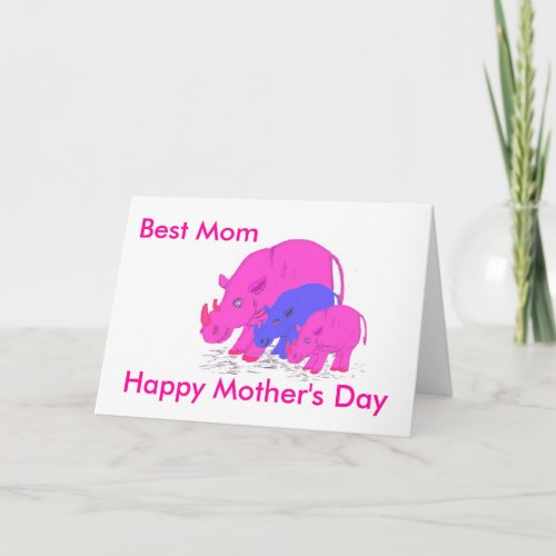 Moms Day Hippo family Card