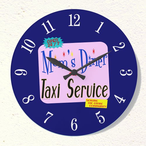 Moms Diner and Taxi Retro Kitchen Clock Numbers