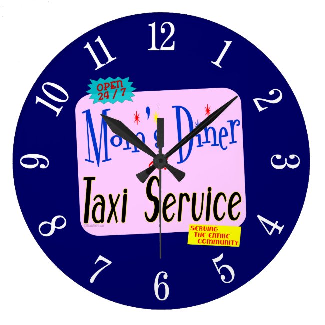 Moms Diner and Taxi Retro Kitchen Clock Numbers