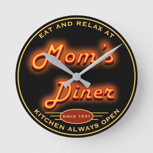 Moms Diner Any Saying or Text and Since Date _ Round Clock