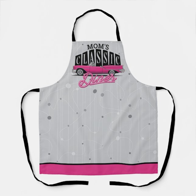 Mom's Diner Custom Name Faux Neon 50's Classic Car Apron (Front)