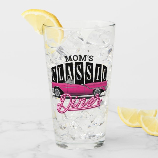Mom's Diner Custom Name Faux Neon 50's Classic Car Glass (Front Ice)