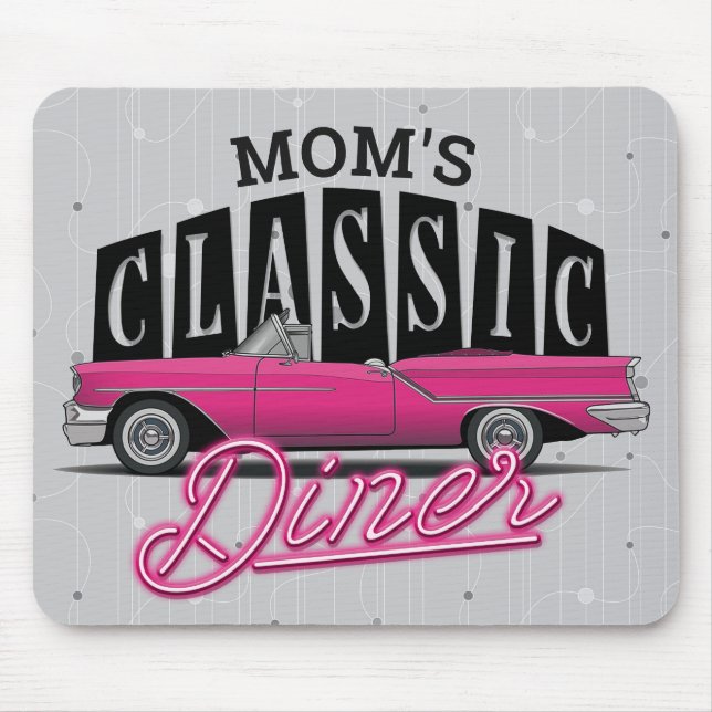 Mom's Diner Custom Name Faux Neon 50's Classic Car Mouse Pad (Front)