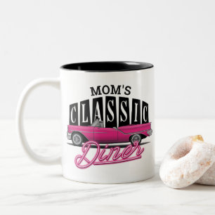 Mom's Diner Custom Name Faux Neon 50's Classic Car Two-Tone Coffee Mug