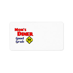 Mom's Diner Good Grub Funny Retro Saying Label