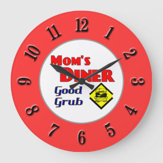 Mom's Diner Retro Red Kitchen Clock