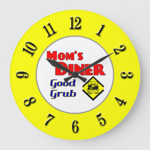 Mom's Diner Retro Yellow Kitchen Clock