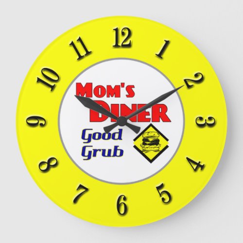 Moms Diner Retro Yellow Kitchen Clock