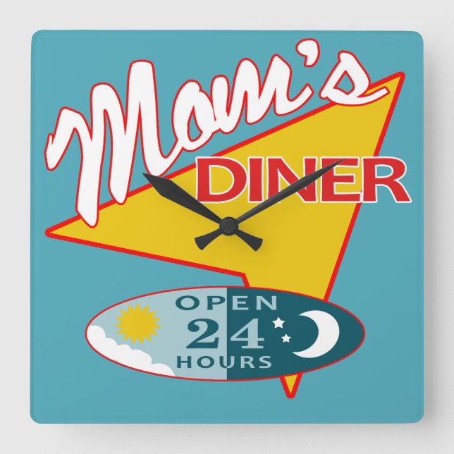 Mom's Diner Square Wall Clock (Front)