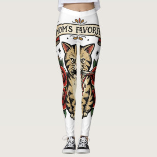 Moms Favorite Cat Dagger Rose Traditional Tattoo F Leggings