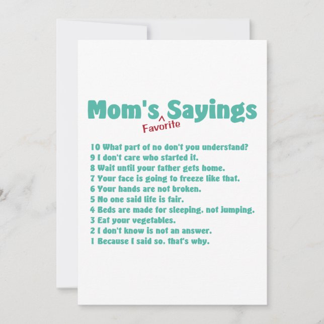Mom's favorite sayings on gifts for her. invitation (Front)