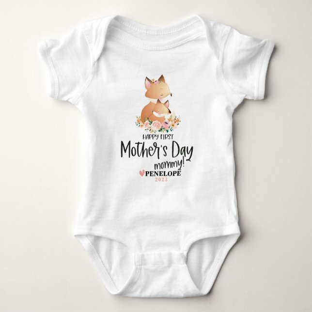 Mom's First Mother's Day Baby Bodysuit With Name (Front)