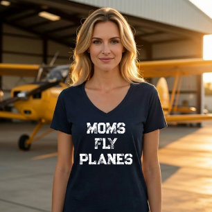 Moms Fly Planes Aviation Minimalist Simple Custom  T-Shirt