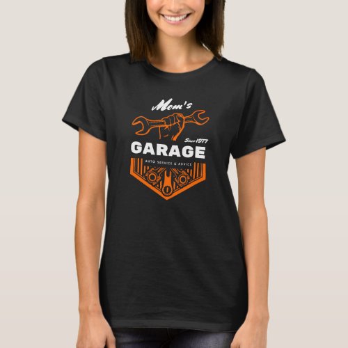 Moms Garage Since Date Hand Wrench Orange Graphic T_Shirt