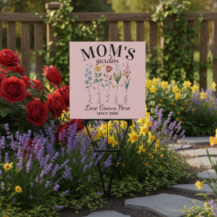 Mom's Garden Names Watercolor Floral Pink Decor Sign