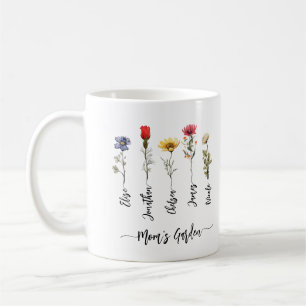 Mom's Garden Personalized Name Script Wildflowers Coffee Mug
