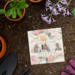 Mom's Garden Stone | Floral Three Photo Collage Stone Coaster<br><div class="desc">Use these coasters as beautiful garden stones. They make a charming addition to any garden. Beautiful spring florals frame your photos. Minimal three photo template of your favorite personal photos for a gift anyone would love. Mother's Day is the perfect opportunity to show ALL the moms in our lives just...</div>