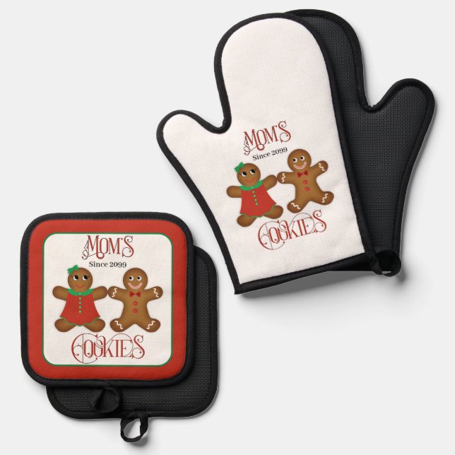 Mom's Gingerbread Cookies Oven Mitt & Pot Holder Set (Front/Back)