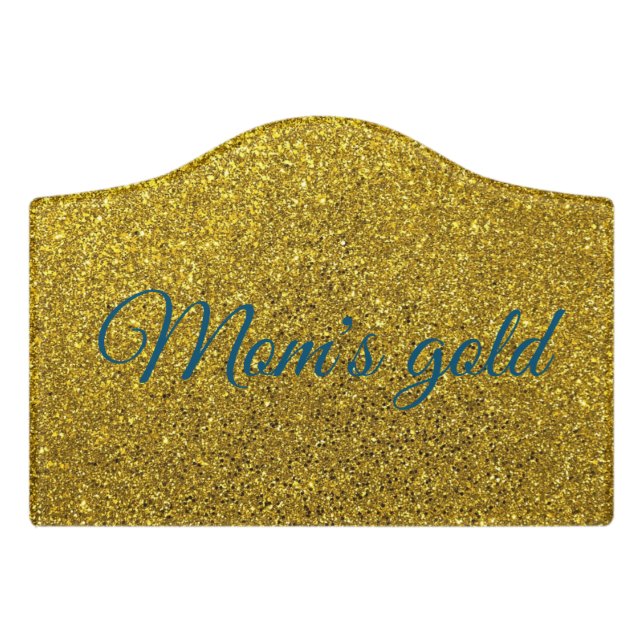 Mom's gold sparkle glitter door sign (Small Crest Front)