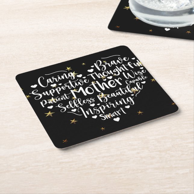 Mom's Heart Square Paper Coaster (Angled)