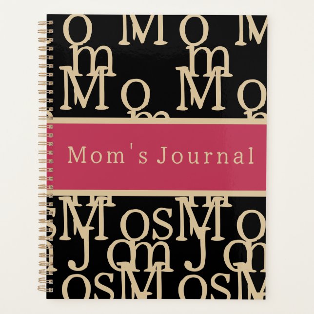 Mom's Journal Magenta Black Gold Typography Planner (Front)