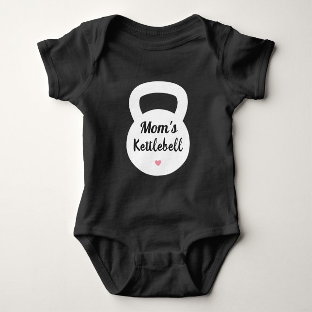 Moms Kettlebell, Funny Mom Workout Weights Baby Bodysuit (Front)