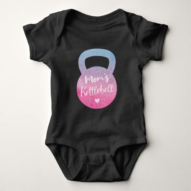 Moms Kettlebell, Gradient Pink and Blue Kettlebell Baby Bodysuit (Front)
