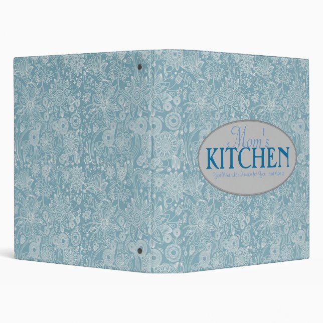 Mom's Kitchen 1 Inch Blue Floral Recipe Binder (Background)